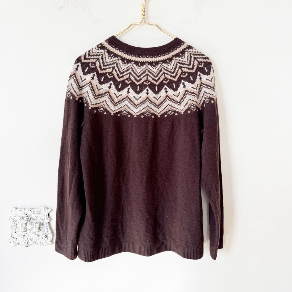 LL Bean Brown Fair Isle Cashmere Sweater XL - Picture 3 of 6